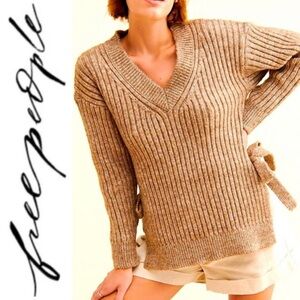 4th & Reckless Jonna Bow Ribbed Sweater in Taupe by FREE PEOPLE